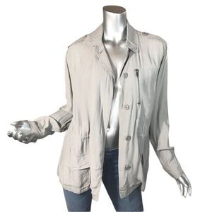 BB Dakota Small Women's Shirt Jacket Button Up Zip Pockets Grey Taupe Color